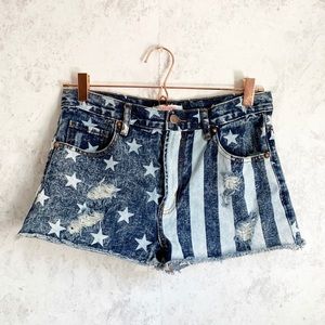Refuge Stars Stripes Distressed Cut Off Jean Short